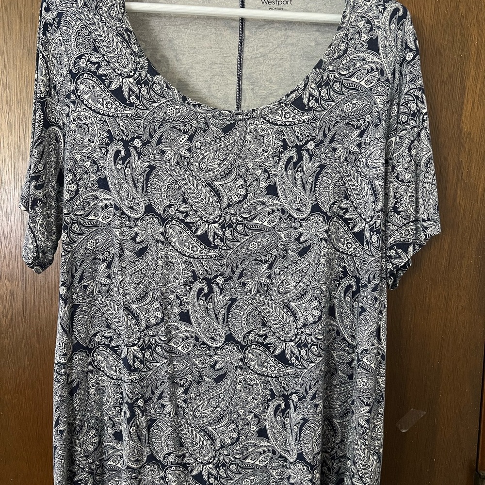 Westport Blue and Black Paisley Graphic Short Sleeve Tunic